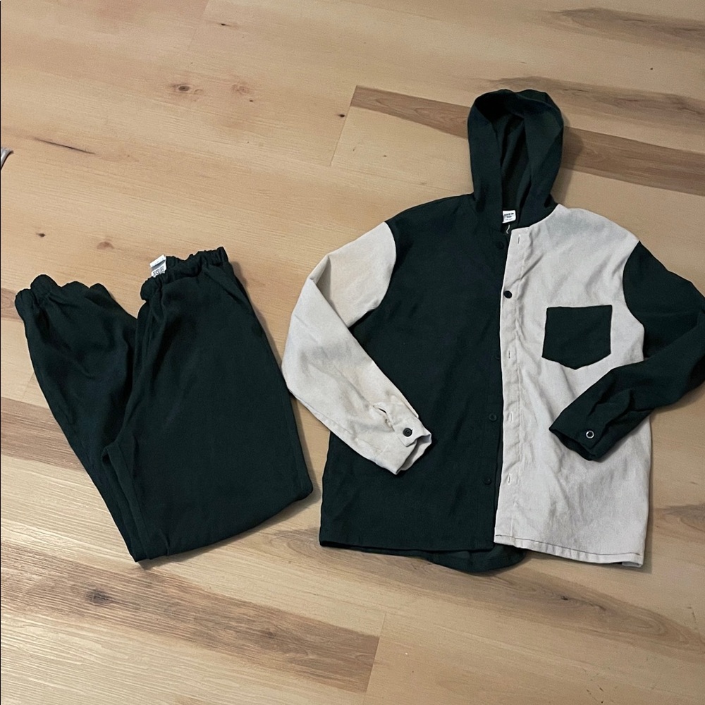 Two-Tone Hoodie and Pants Set For Kids